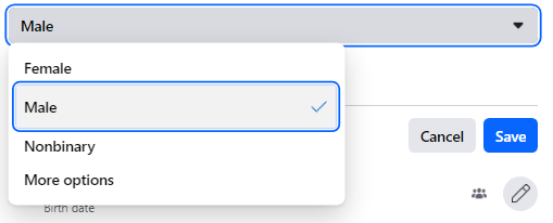 Select "Male," "Female," or "Custom" from the drop-down option