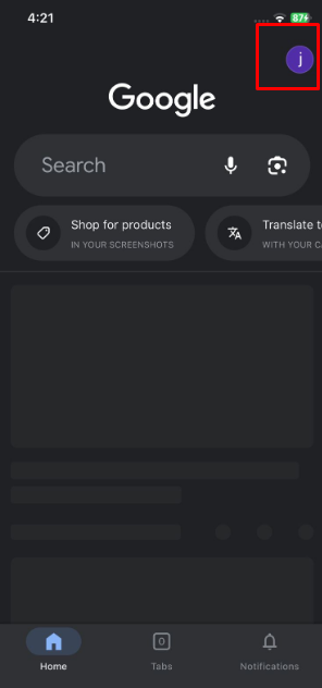 In the upper right corner, click to select your profile photo