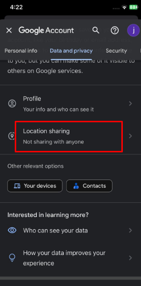 After swiping down, choose Location History