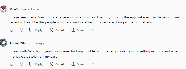 reddit thread about varo