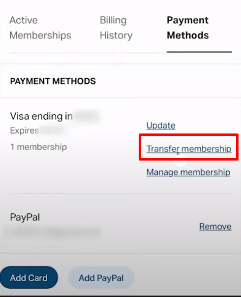 Click on the Transfer Membership option 