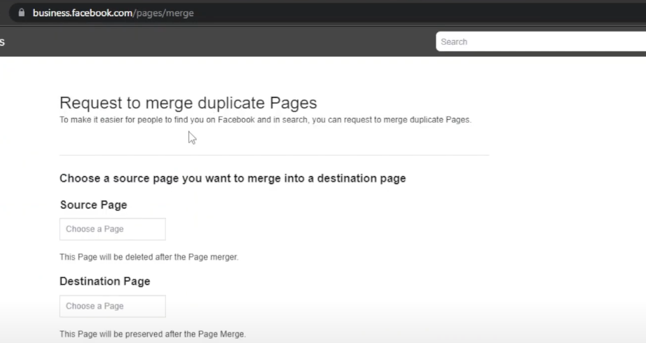 go to facebook merge page form