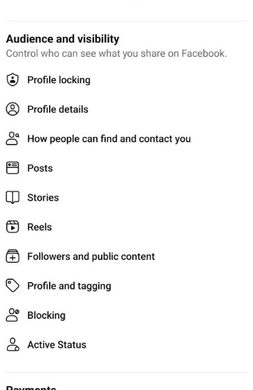Scroll down and select “Profile and tagging” in the Audience and Visibility tab