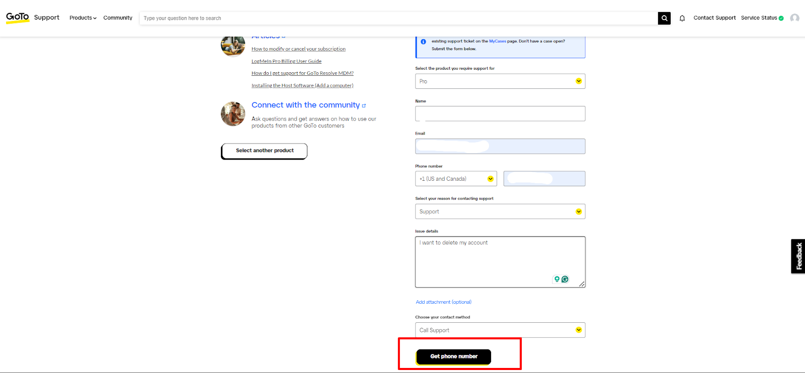 fill out the form & click on the Get Phone Number 