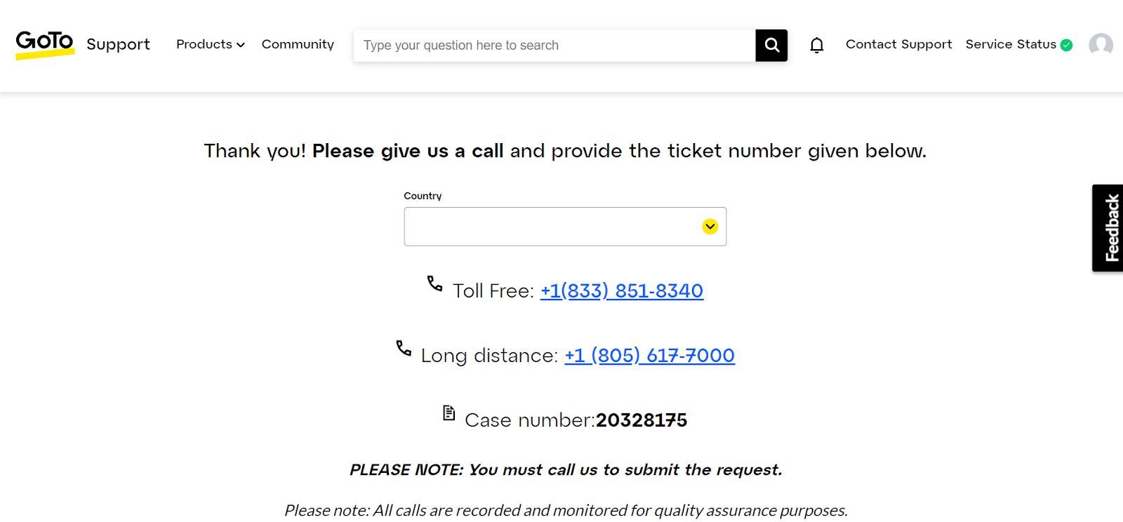 number where you can contact customer support