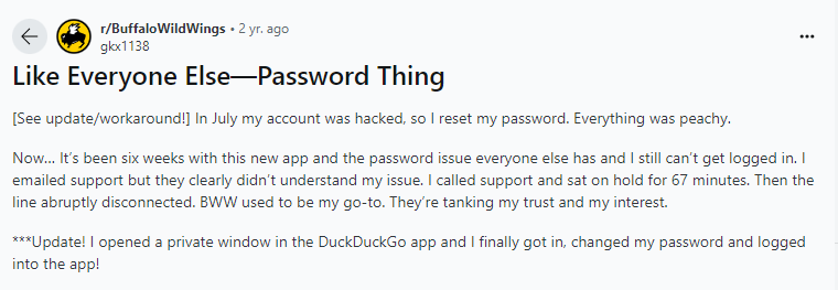 reddit thread about wild wing account