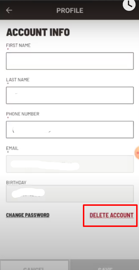 Then click on the Delete Account button on the lower right side of the screen