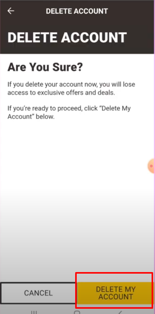click on the Delete My Account button 