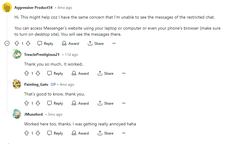reddit thread about restricted message