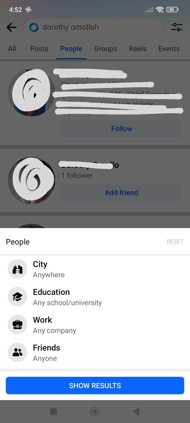 Tap the filter icon next to the search bar to refine your search result