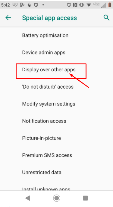 Tap Display over other apps