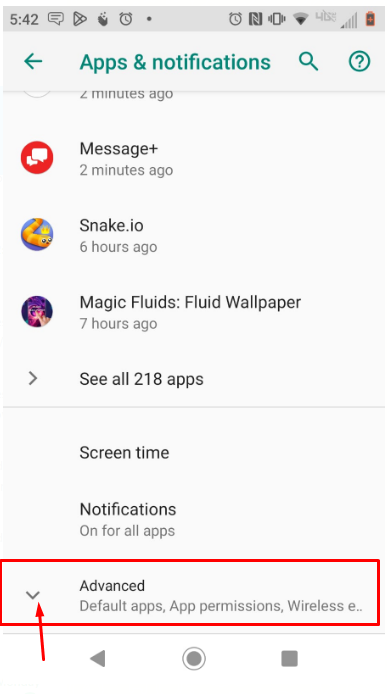 menu for Advanced settings 