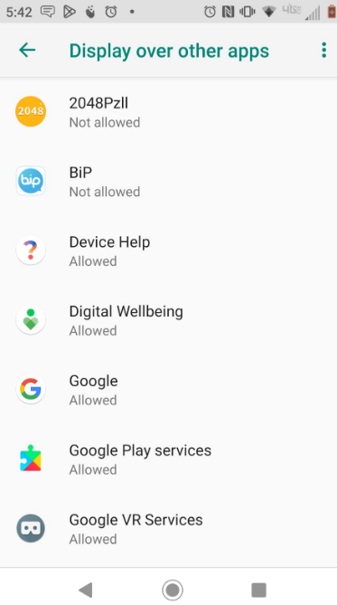Display over the apps