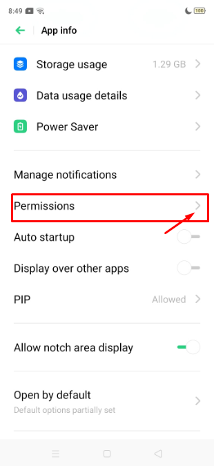 Tap on Permissions