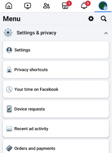 Settings & Privacy menu