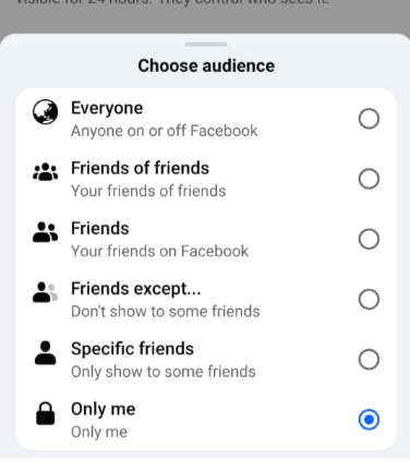 set to Only Me to keep others 