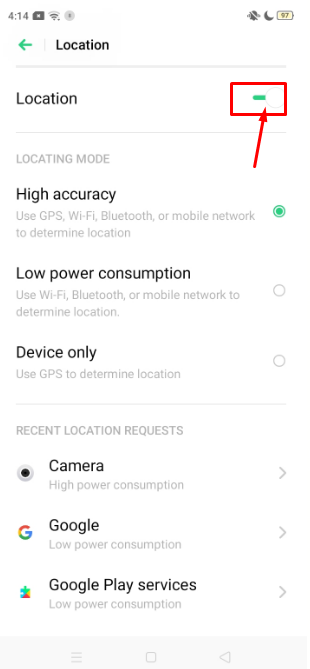 Switch the Location switch 