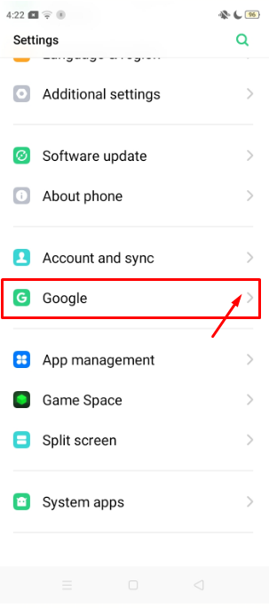 selecting "Google"