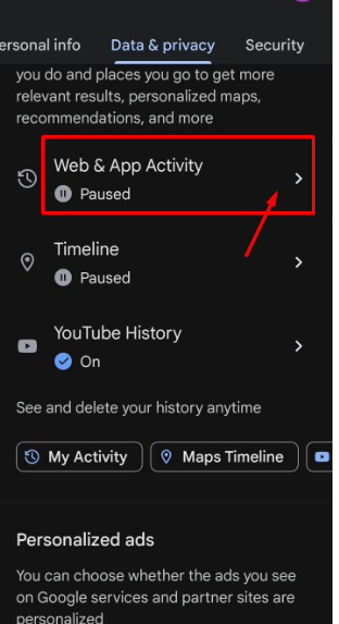 locate "Web & App Activity