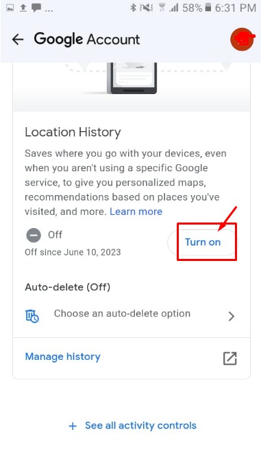 Turn on off location history
