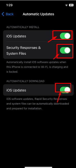 Turn on the update option