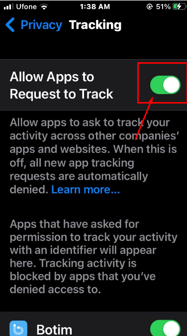 Turn off the "Allow Apps To Request To Track" 