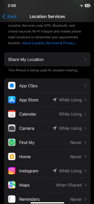 A list of applications asking for access to your location data 