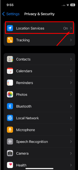 Select "Location Services"