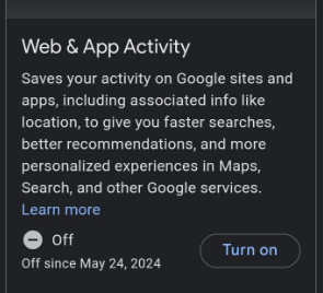turn on web activity
