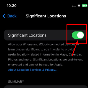 Turn off "Significant Locations" by sliding the green slider