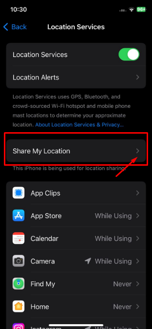 Turn off the "Share My Location" option 