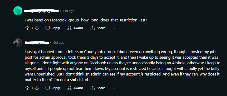 Facebook blocking details