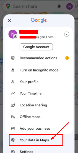 Tap on "Your data in Maps"