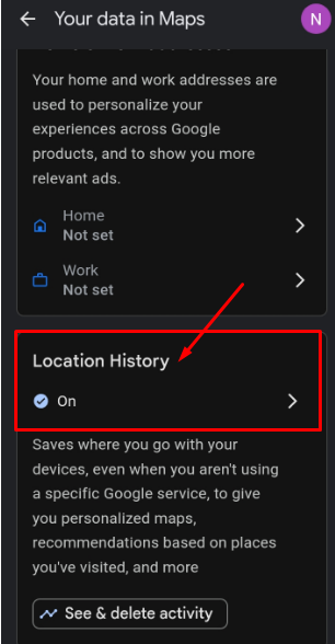 Scroll down and tap the location history