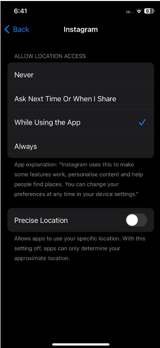 Instagram permission
