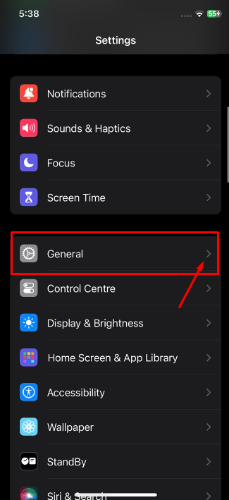 go to general settings