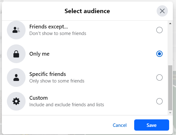 select Only Me, and click the Save 