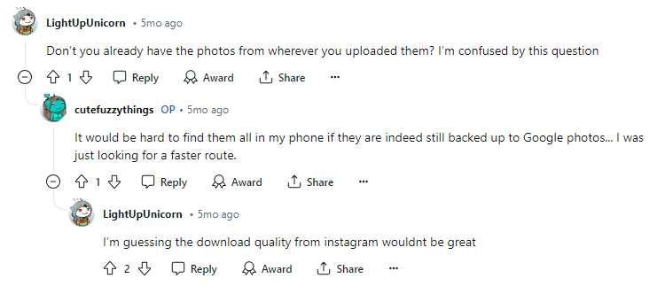 Reddit thread about instagram photos