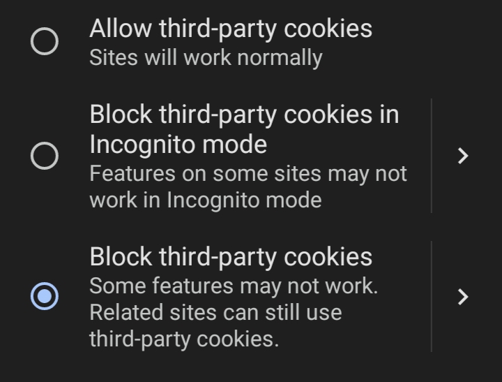 Enable the “Block third-party cookies” option 